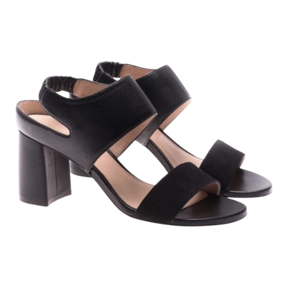Stuart Weitzman Erica Black Suede & Leather Slingback Block Heel Sandals - 8